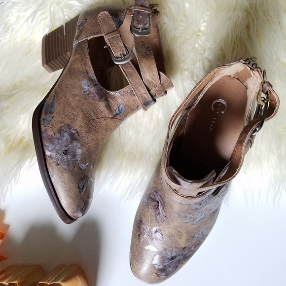 Floral Tan Ankle Booties Size 10 π - Picture 7 of 11